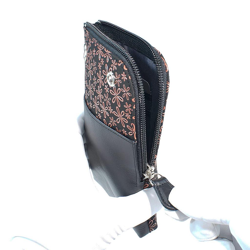 Indenya Inden Sacoche Smartphone Pochette Smartphone Case Deerskin Black x Pink Lacquer Snow Grass Pattern 5027-51-160