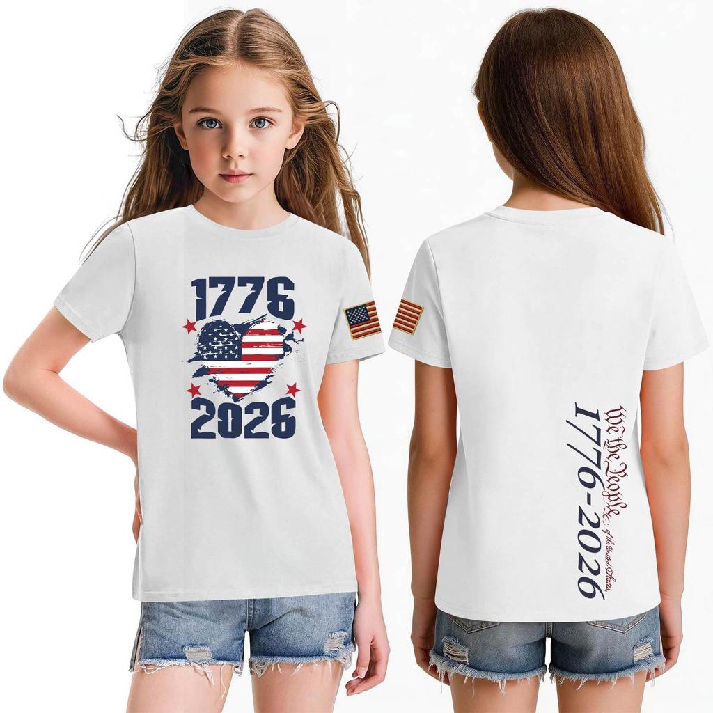 Fashionable Round Neck Short Sleeve Work Clothes Printed Tops For KID Summer Tops