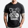 Cats And Gaming Cat Lover Gaming Gamer Black Shirt Graphic Tees Custom T Shirt Luxury Clothing Breathable Printed