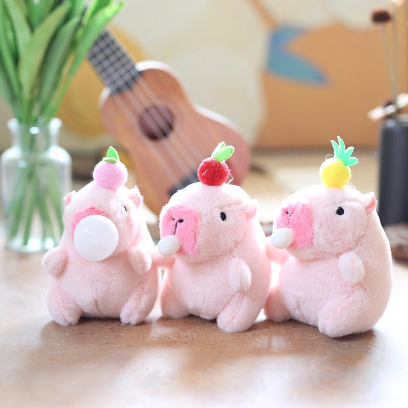 Adorable Cute Bubble Blowing Capybara Plush Toy Keychain Soft Stuffed Animal In Yellow Red Pink