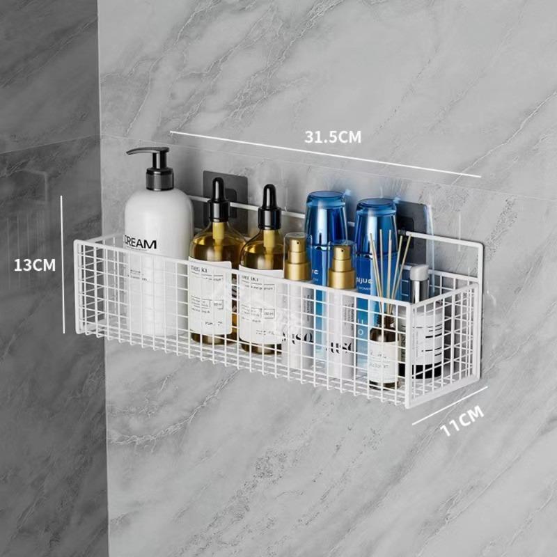 Bathroom Shelves Iron Wall Mounted Bathroom Shelf No Drill Storage Rack Single Layer Toilet Organizer Washing Room Accessories