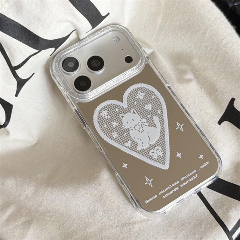 Cute White Love Cat Mirror for iphone11Promax/11Pro iPhone Case Cartoon Woman