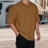 INCERUN Men Round Neck Short Sleeve Tops Solid Color Texture T-shirts