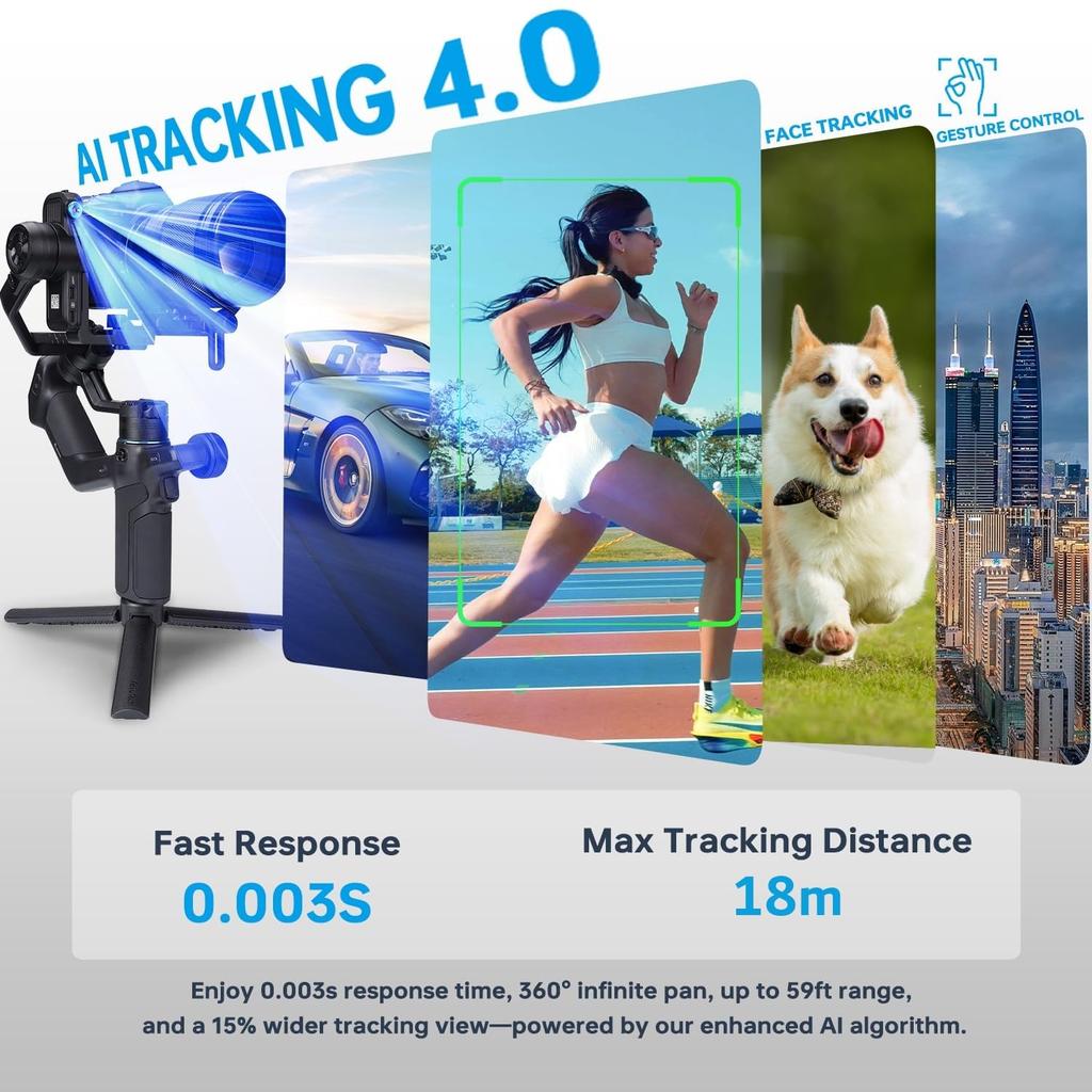 FeiyuTech SCORP Mini 3 Pro Camera Gimbal AI Tracking 4.0 Sensor Detachable Remote Handle OLED Touchscreen 2kg Load Vertical Shooting Stabilizer