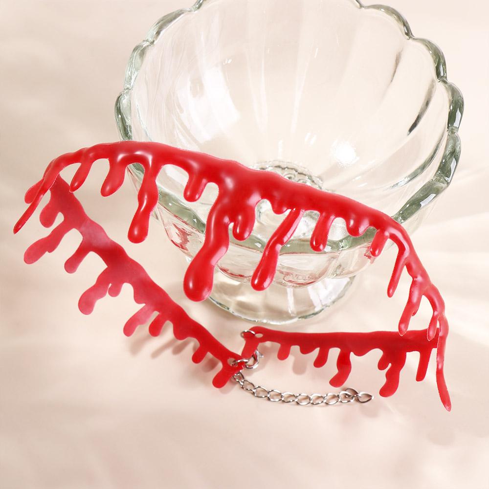 thumbnail image 2 of Red Blood Paint Red Dripping Blood Choker Necklace Horror Halloween Zombie Punk Choker Necklace | UK Vampire Costumes For Women 2 of 12