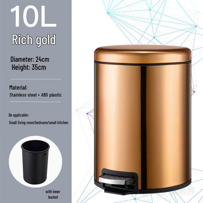 Luxury Silent Stainless Steel Pedal Trash Can with Lid - Large Capacity for Kitchen, Living Room, Bedroom