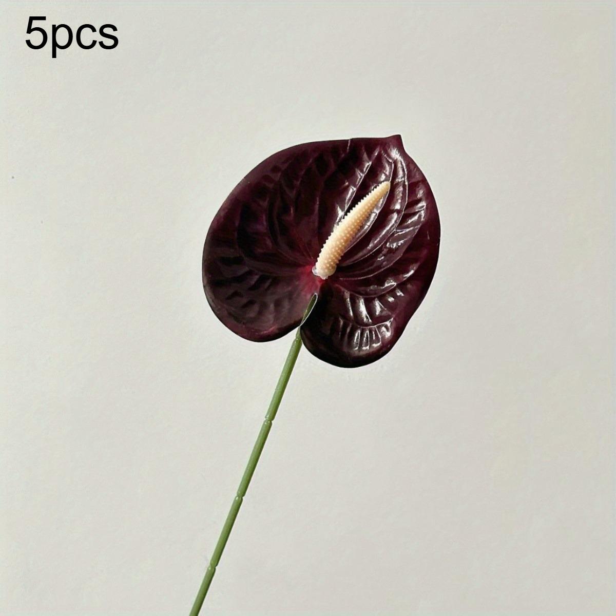 

5pcs Artificial Anthurium Flowers Lifelike Fake Flowers with Green Stems for Wedding Home Parties Events Table Centerpieces