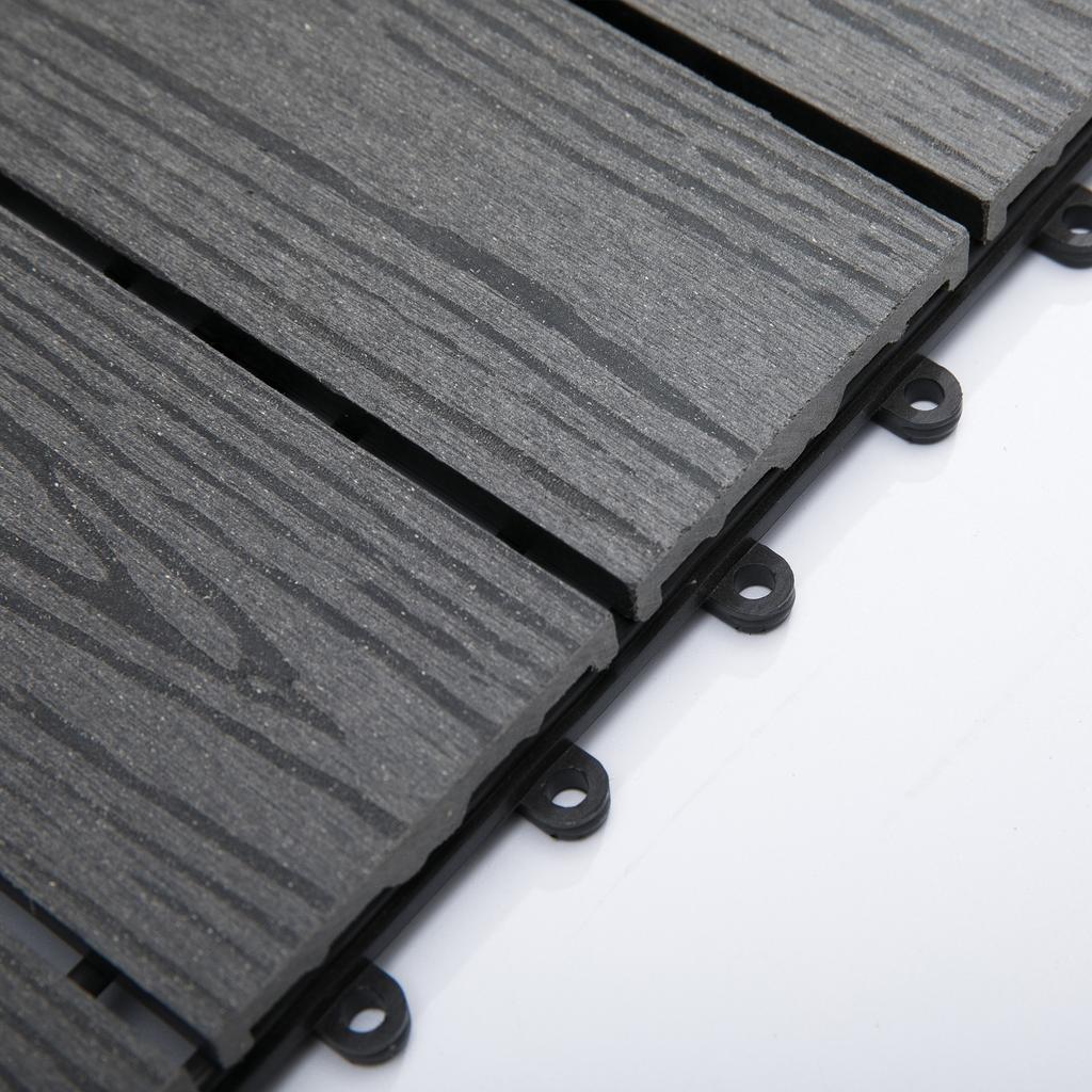 WPC Interlocking Decking Tiles, Pack of 11 Interlocking Patio Paving Slabs, 30 x 30 x 2.2 cm, Grey