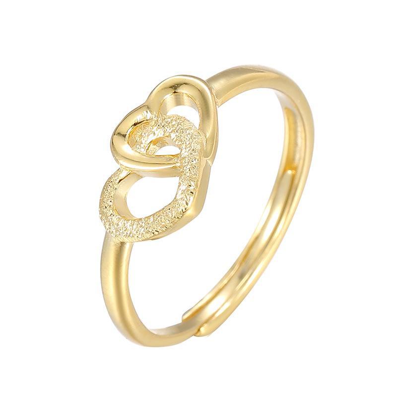 Banyan Tree S925 Silver Frosted Double Love Ring for Women - Elegant and Versatile Heart-to-Heart Gift
