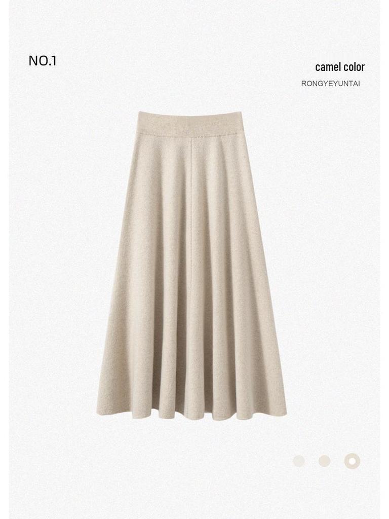 2025 Autumn/Winter Women's High-Waisted 100% Pure Cashmere Thick Midi A-line Skirt - Versatile & Elegant