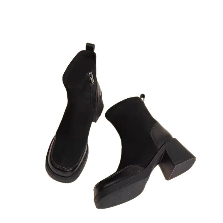 Small Heel Elastic Thin Boots Women's 2025 Autumn and Winter New Thick Heel Short Boots French Socks Boots Martin Boots