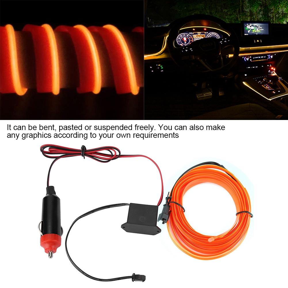 DC 12V Orange Light Glowing Wire Car Vehicle Cold Light   Cigarette Lighter Drive(2 Meters)