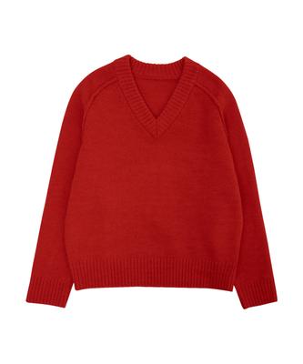 Siyajyu Sikn2170-1 Loose Fit V-Neck Heavy Knit_Red