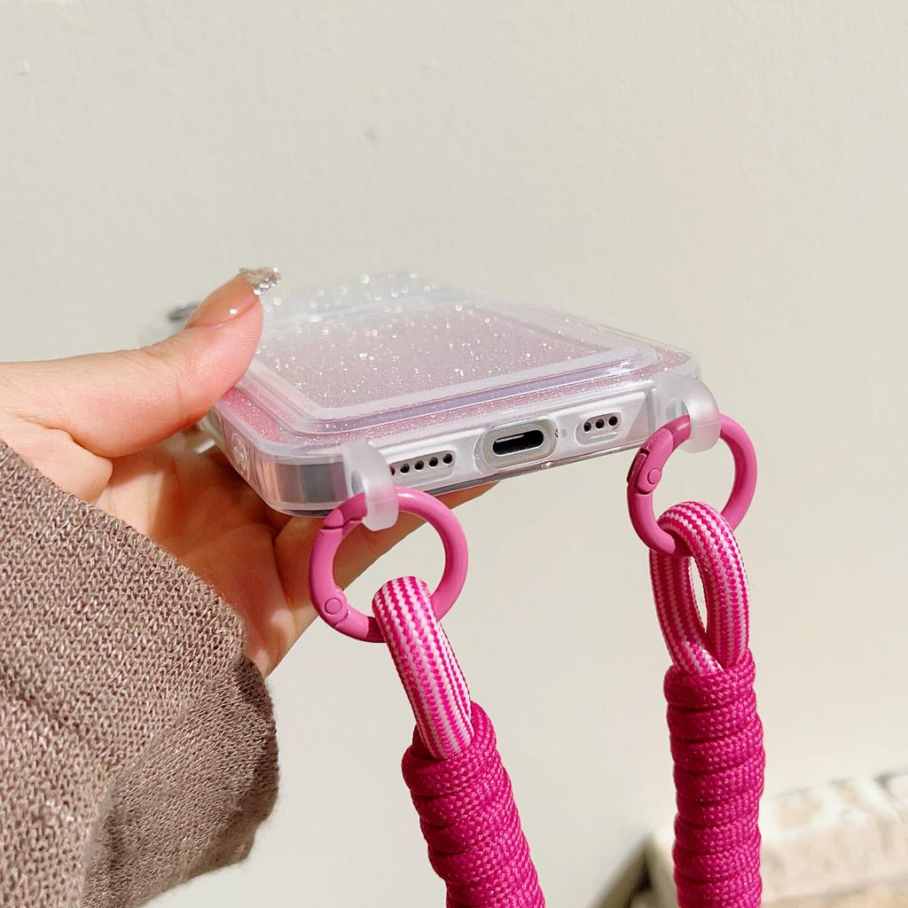 Crossbody Lanyard Strap Card Holder Glitter Gradient Case For iPhone 16 15 14 Pro Max Plus 12 13 Mini 11 7 8Plus XR XS Max Cover