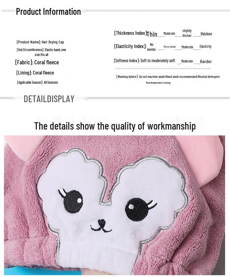 Cute Cartoon Antibacterial Quick-Dry Hair Cap - Super Absorbent, Elastic Bath Head Wrap Towel for Women