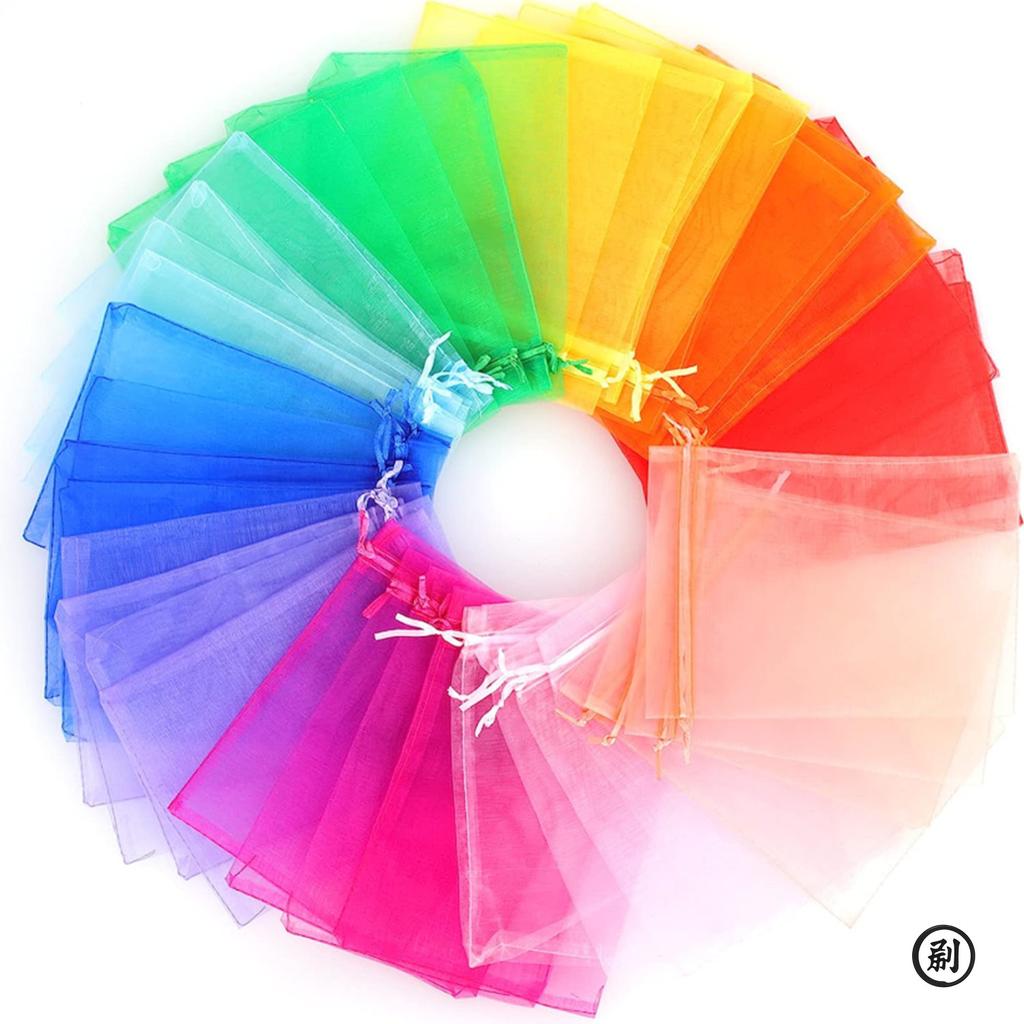 100PCS Organza Bags Random Mesh Organza Jewelry Bags Drawstring, Small Drawstring Favor Pouches Christmas Candy Wedding Birthday