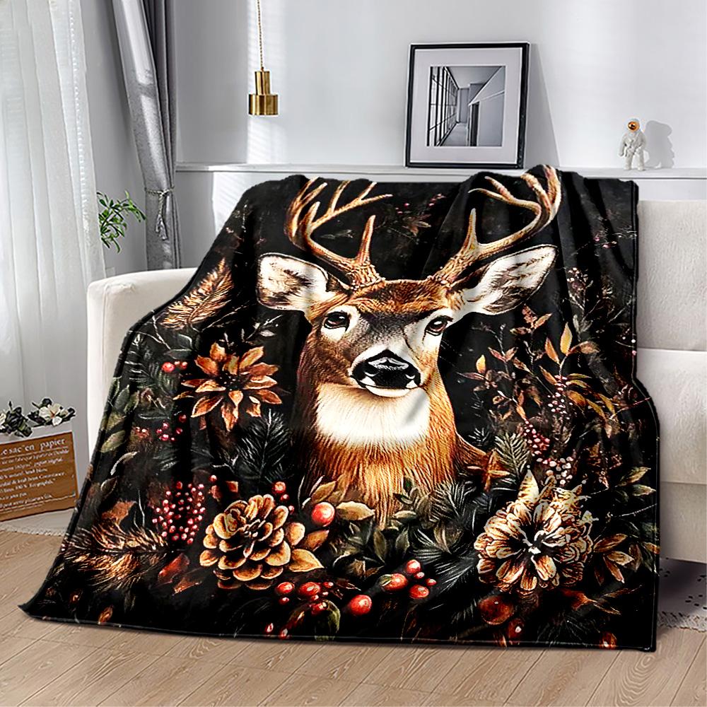 Deer Blanket Ultra-Soft Perfect for Livingroom Couch Bedding for All Seasons Warmthful Decor Gift for Travel Home Birthdays