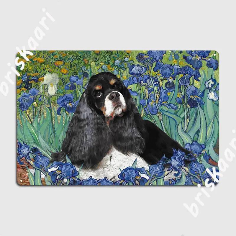 

Американский кокер-спаниель Ирисы Ван Гог Металлическая табличка Печать Паб Гараж Таблички Настенный плакат Жестяная табличка Постер 20x30cm