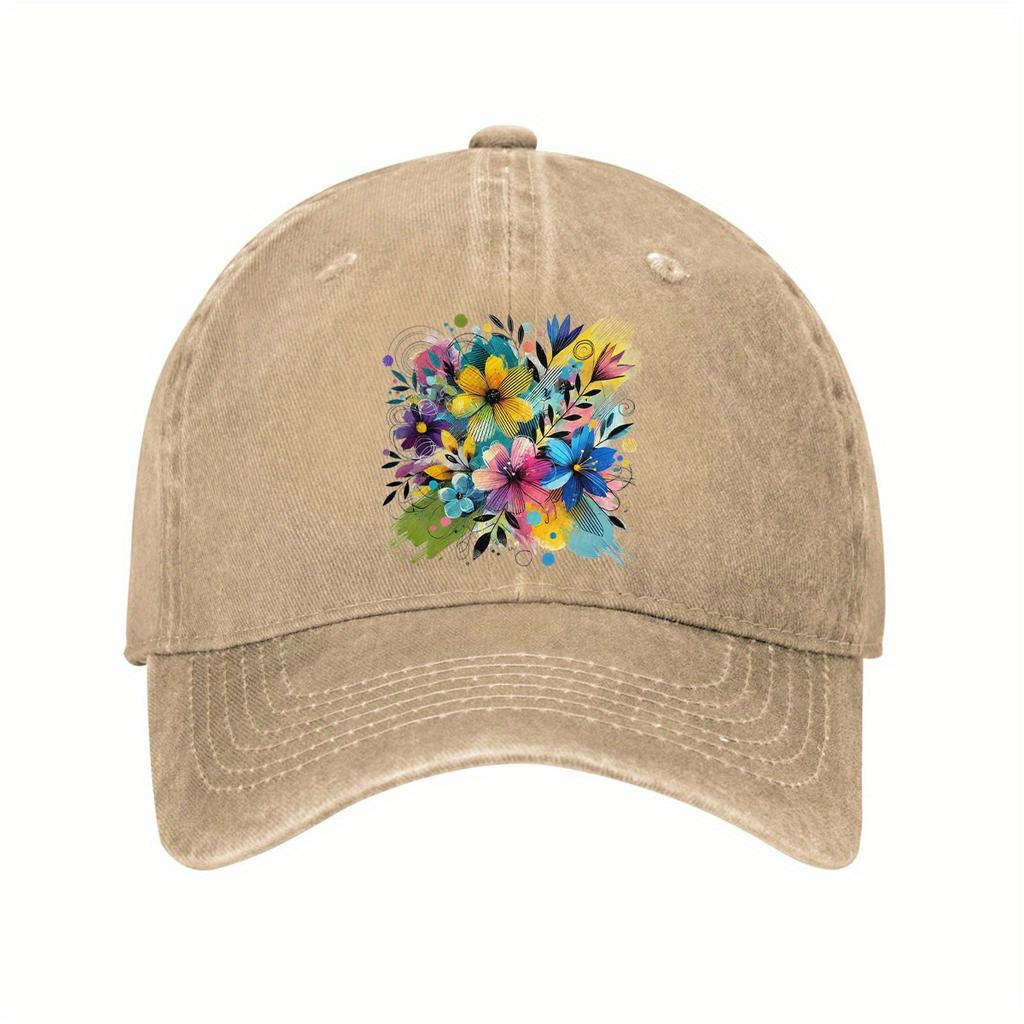 Vibrant Floral Graffiti Baseball Cap Unisex Washed Cotton Adjustable Casual Dad Hat