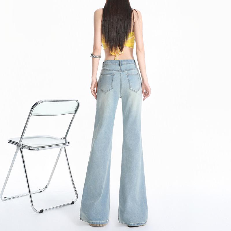 M1 Spicy American Mid-Low Waist Wide Leg Bell Bottom Jeans for Women