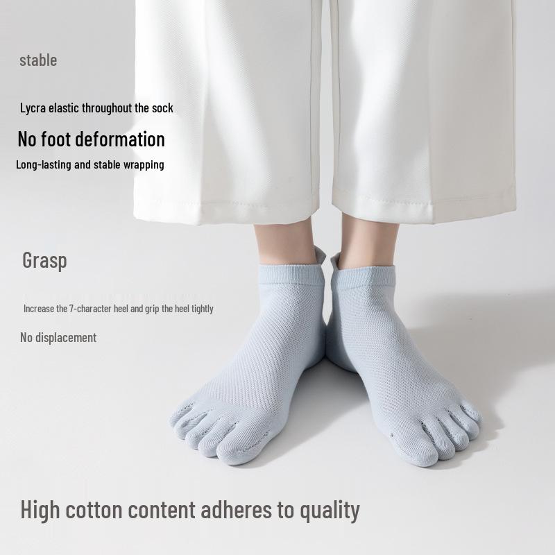 Spring/Summer Anti-Pilling Ultra-Thin Five-Toe Socks, Unisex, Short Tube, Pure Combed Cotton, Mesh Design