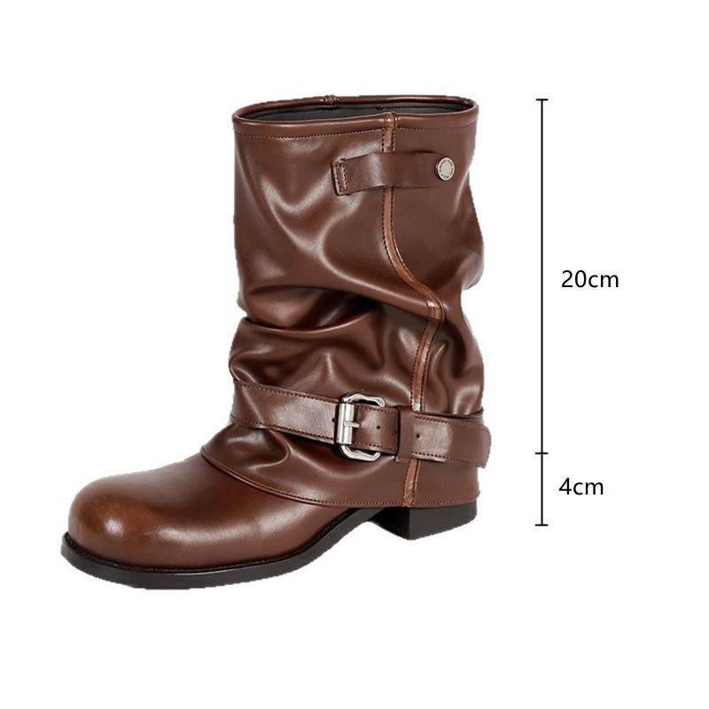 Fashion Autumn Winter Fashion Patent Leather Women Mid-calf Motorcycle Boots Casual Thick High Heels Belt Buckle Punk Knight Booties