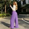 Damen High Waist Weiter Bein Rüschensaum Kordelzug Hose mit Taschen Lockerer Schnitt Lässige Hose für den täglichen Gebrauch