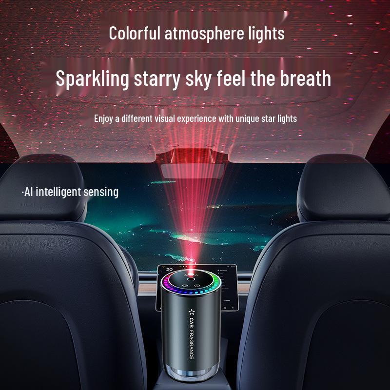 Automatic Car Aroma Diffuser with Aluminum Alloy, Seven-Color Ambient Light, and Starry Sky Ceiling Effect