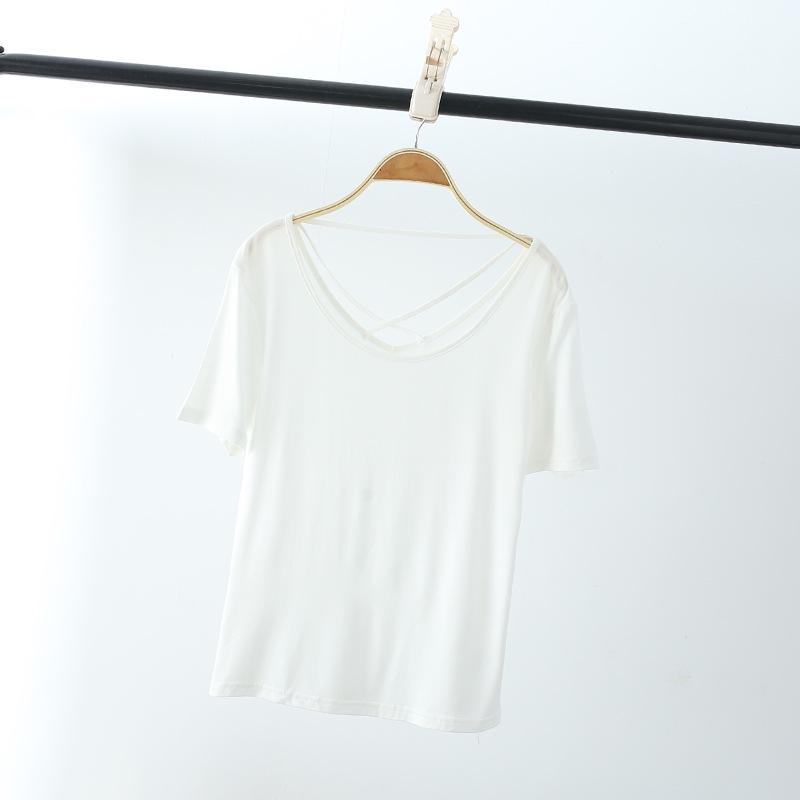 Modal Base Shirt Damen Lässiges Dünnes Sommer Rückenfreies T-Shirt Slim Fit Rundhals Kurzarm T-Shirt