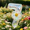 40Inch Colorful Transparent Number Balloons & Large Transparent Daisy Foil Balloons, For Birthday Party, Anniversary Decoration