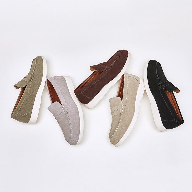 British style suede leather matte loafers men's lazy beanie shoes flip casual men's shoes
