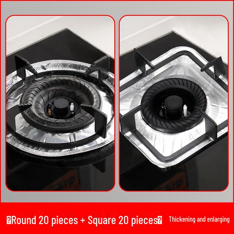 Oil-Proof Gas Stove Foil Mat - Round, Thickened Stovetop Protector Pad & Sticker Gasket