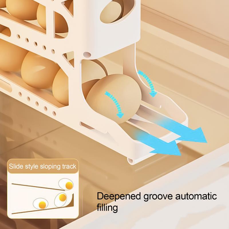 Rolling Egg Dispenser For Refrigerator Egg Organizer For Refrigerator 4 Tiers Space-saving Kitchen Organizers Stackable Large