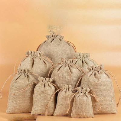 Natural Linen Burlap Gift Packaging Party Bag Drawstring Gift Bags With Handles Favor Candy Bags Bag Jute Gift