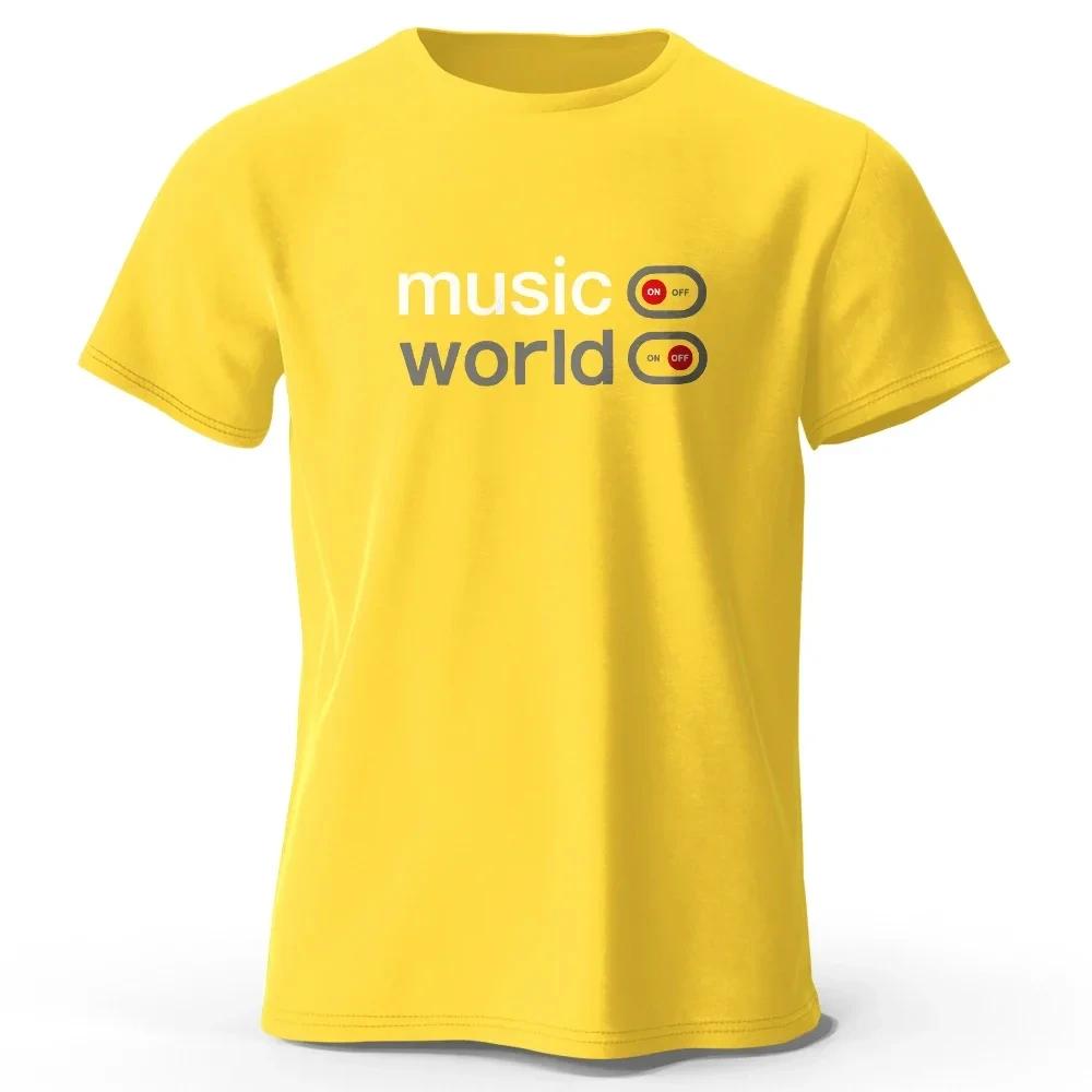 

Футболка с принтом «Music World» для мужчин, 100% хлопок, классические свободные футболки с забавной графикой для мужчин и женщин, летние свободные удобные футболки XXXXXL золотой