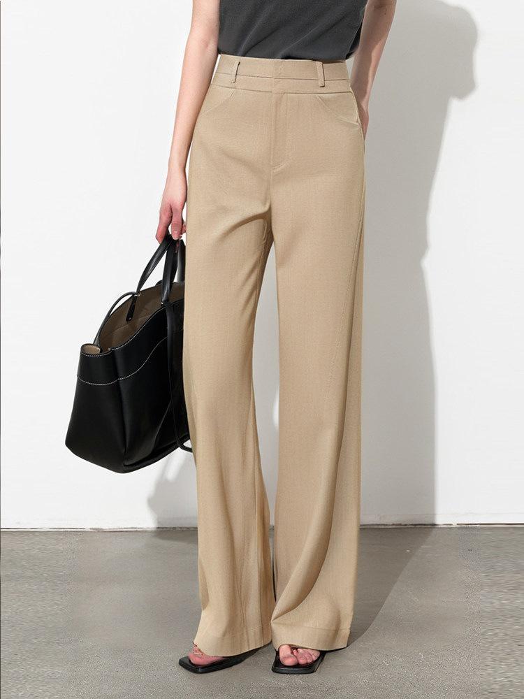 Women's French Double-Waist Straight-Leg Trousers: Hip-Covering, Slightly Flared, Wide-Leg, Casual Suit Pants with Excellent Drape