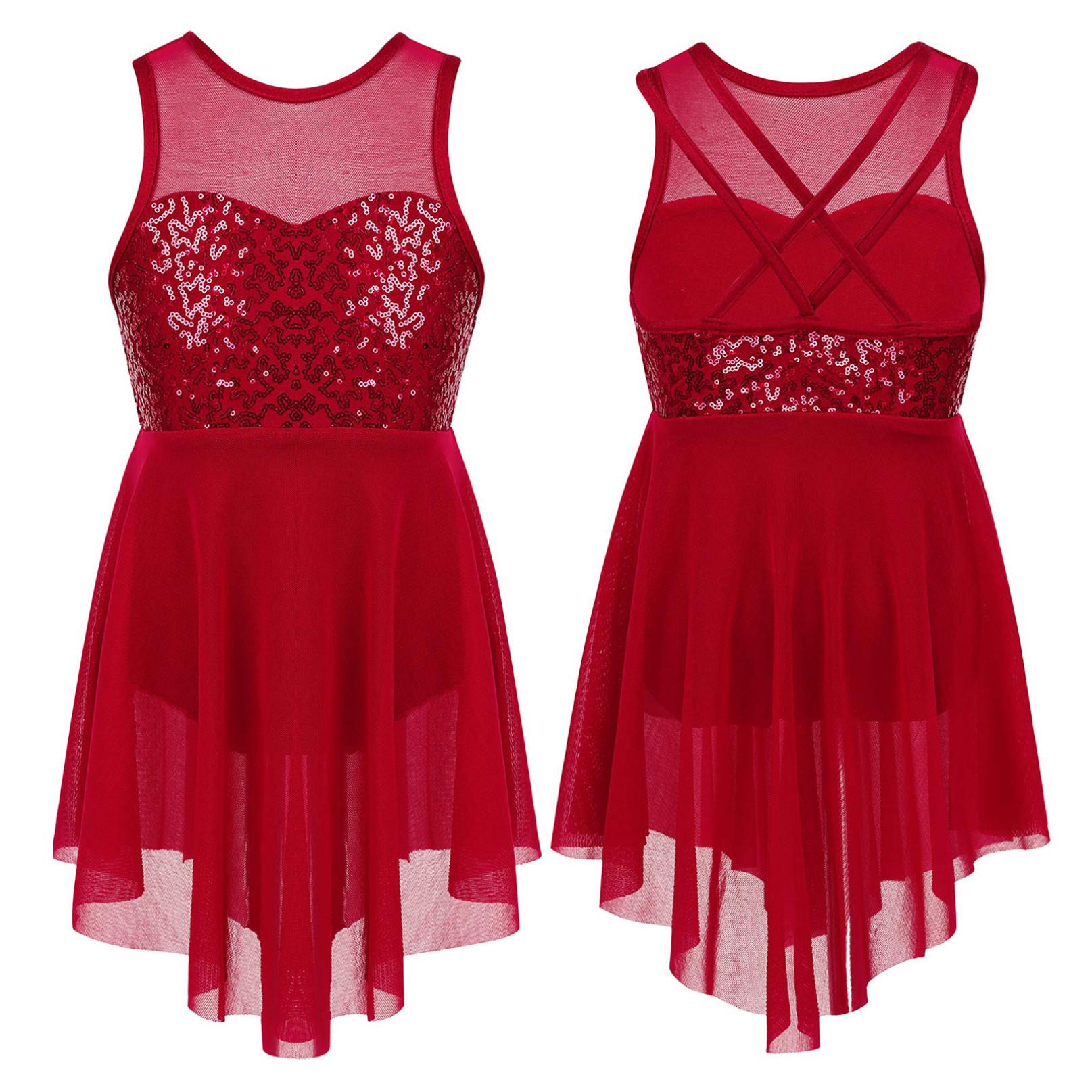 

Діти, дівчата, без рукавів, нерегулярний подол, ліричний танцювальний балетний трико, костюм для вистави 9-10 Years бордовий