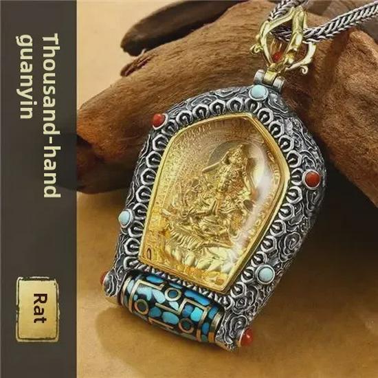 Guardian God Buddha Dzi Bead Pendant Necklace: Wealth God's Green Tara for Men and Women