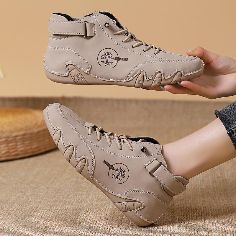 Damen High Top Outdoor Wanderschuhe Rosa Stiefeletten Lässig Weite Zehenkappe Khaki Handgefertigte Schuhe Übergröße