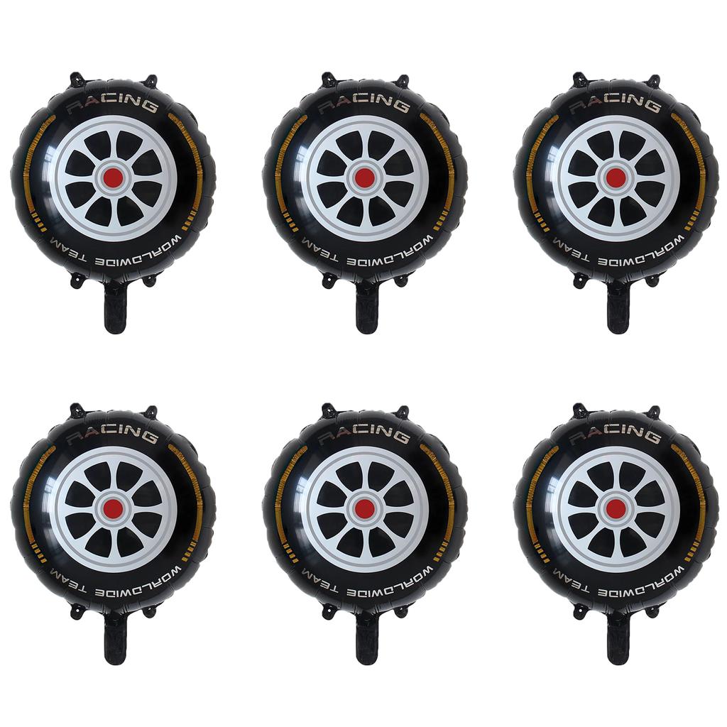 6 Pack of 18 Inch Racing Theme Party Decorative Wheel Balloon Black and White Square Balloon Set