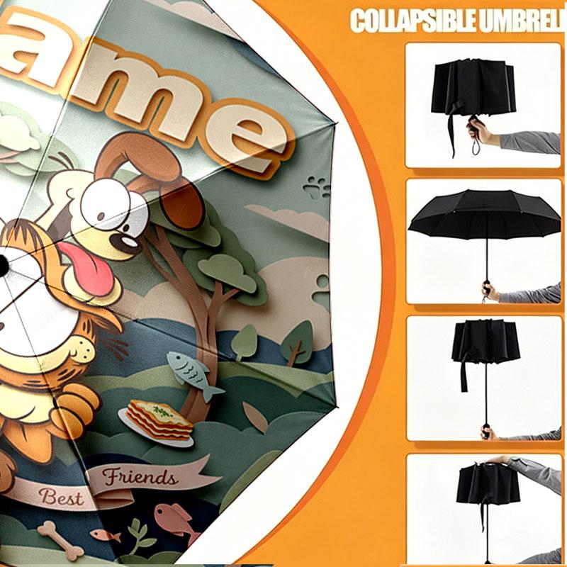 Personalisierter Garfield-Druckschirm mit individuellem Namen, Automatisches Öffnen und Schließen, Stabiler 8-Rippen-Rahmen, Für Pendeln, Camping, Wandern, Geburtstagsgeschenk