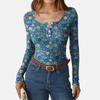 Women's Slim Bottom T-shirt Fashion Casual Gradient Printing Round Neck Pullover Long Sleeve Top
