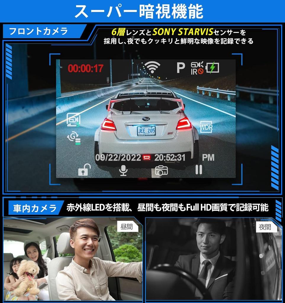 LAMONKE Dash Cam with Integrated Front and Rear Night Parking Motion Impact Loop 32GB Card Included Cameras Front and Cameras, 4K+1080P, WiFi/GPS,