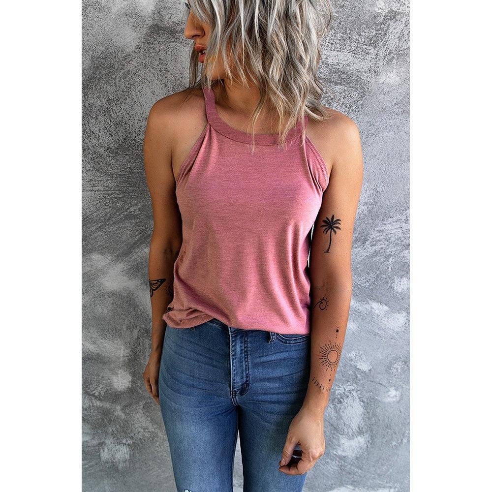 

Summer Women s Sleeveless Vest Round NeckCasual Camisole Bottom Top Halter Top S розовый