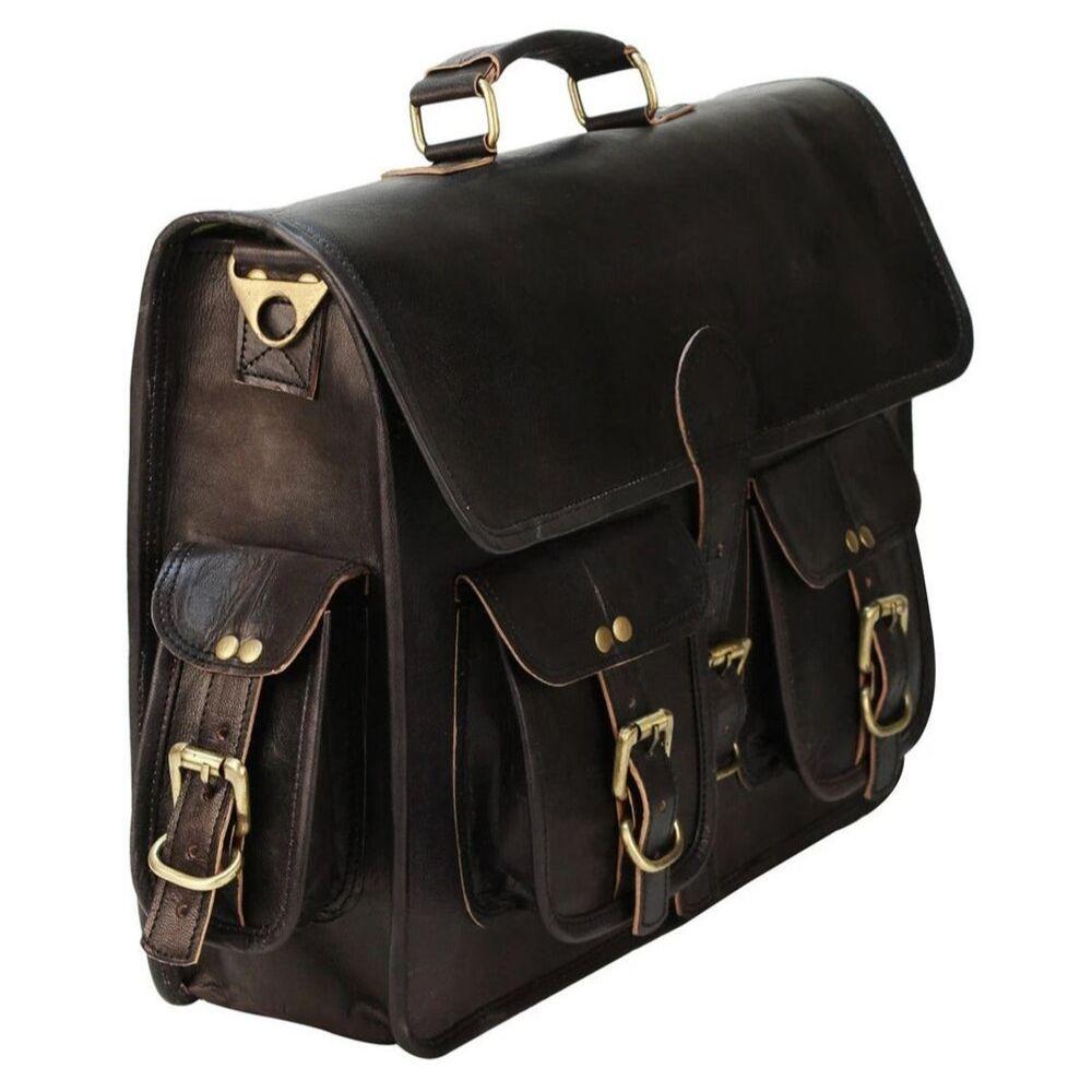 Nová pánská Vintage černá kozí kožená retro brašna na laptop Messenger na aktovky