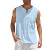 Men's Casual Loose Cotton Linen Shirts  Colour Shirt Blouse Sleeveless Vest Beach Shirts Tops