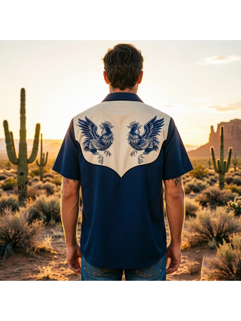 Printed Design – Not Textured Men's Short Sleeve Shirt, Western Vintage Casual Lapel Top