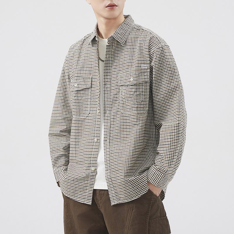 Japanese Retro Men's Loose Shirt Plaid Casual American Work Shirt Jacket