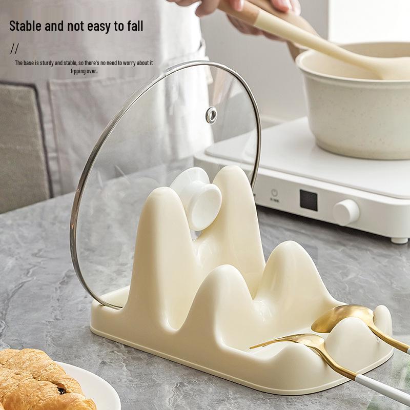 Countertop Pot Lid and Utensil Rack with Drip Tray for Lid, Board, Spatula, and Ladle Storage