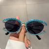 New Cat Eye Sunglasses for Women Stylish Vintage Rhinestones Oval Shades Ins Trendy Luxury Brand Design Lady Eyewear